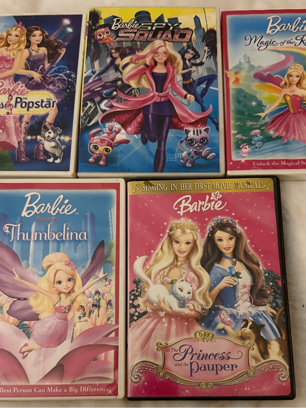 Barbie DVD Movie Lot of 5 Princess & Pauper Spy Squad Thumbelina Fairytopia